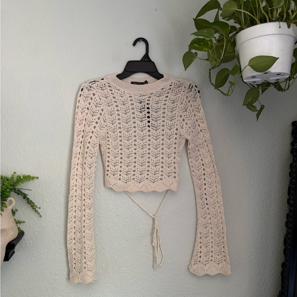 Nasty Gal Ivory Crochet Knit Top